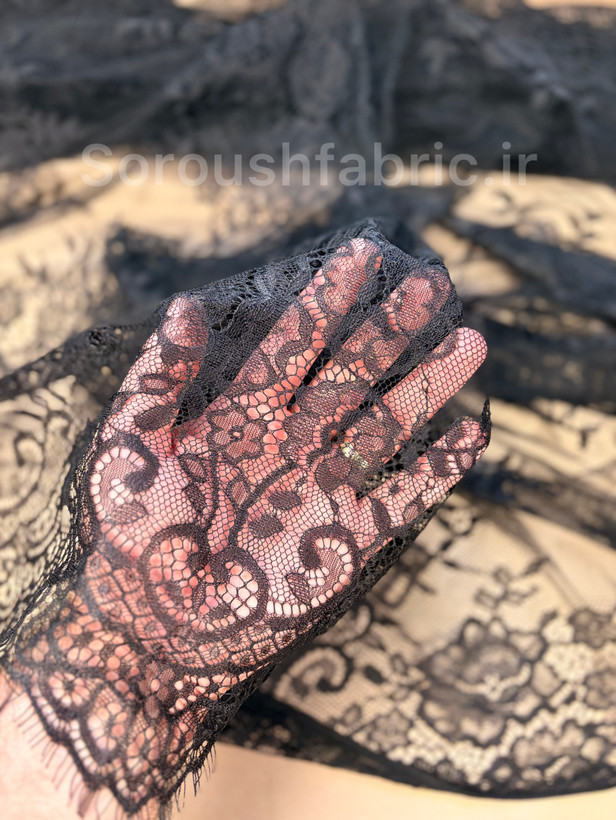 پارچه مجلسی دانتل فرانسه ظریف مشکی